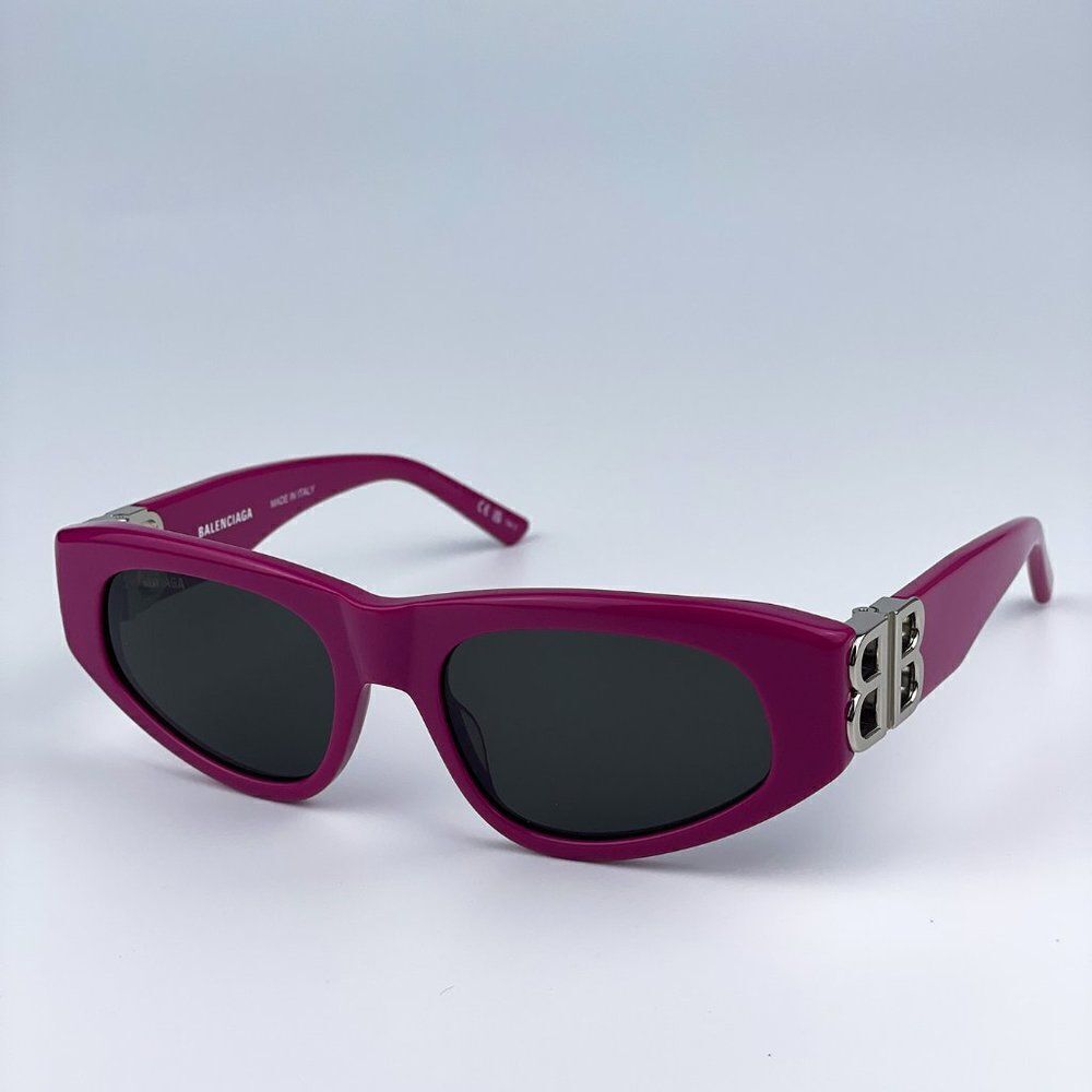 NEW Balenciaga BB0095S 017 Fuchsia Pink Silver Logo Grey Cat Eye Unisex Sunglass - Picture 7 of 13